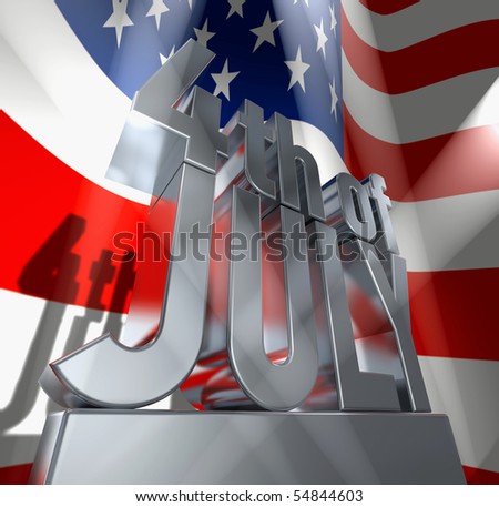 July 4 in silver letters on a silver pedestal in front of the American flag