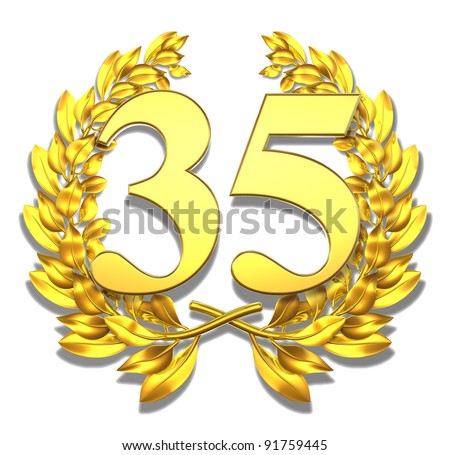 Number thirty-five Golden laurel wreath with the number thirty-five inside