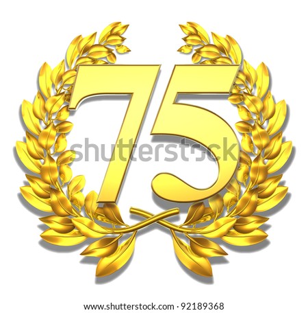 Number seventy-five Golden laurel wreath with the number seventy-five inside