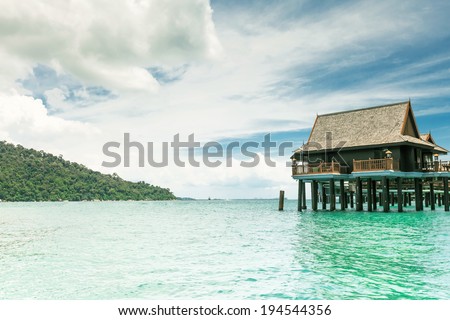 The view of  house on water on the Pangkor Island in Indian ocean, State of Perak in Malaysia