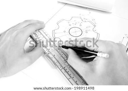 Design-engineer's hands when he working