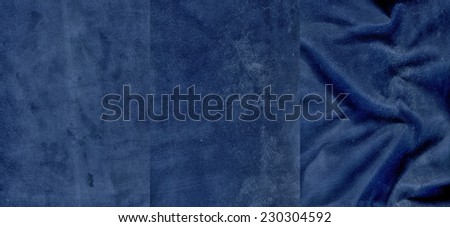 Set of very dark blue suede leather textures for background