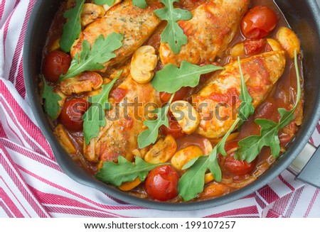 braised chicken in Italian with mushrooms and tomatoes