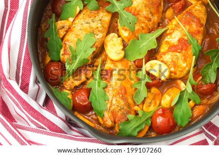 braised chicken in Italian with mushrooms and tomatoes