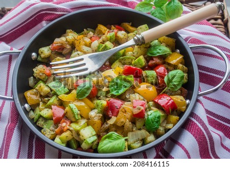 steamed vegetables - zucchini, bell peppers, onions, garlic and basil