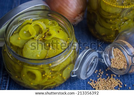 marinated sliced cucumbers with onions and mustard