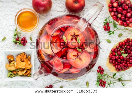 Fruit tea from apples, cranberries, cowberry  and cardamom. Hot Christmas drink