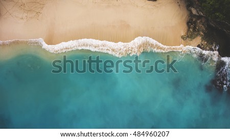 Top view aerial photo from flying drone of an amazingly beautiful sea landscape with turquoise water with copy space for your advertising text message or promotional content.Perfect website background