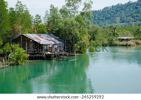 Little Fisherman\'s Cottage On The Clear River.