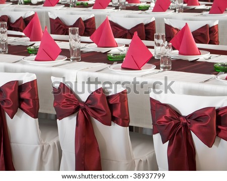 stock photo Nice red wedding table set