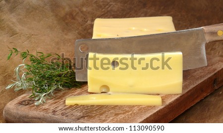 Piece of cheese, cutting Swiss cheese