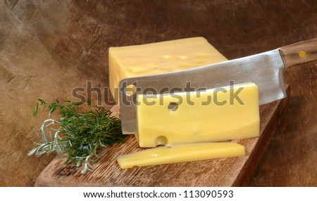 Piece of cheese, cutting Swiss cheese