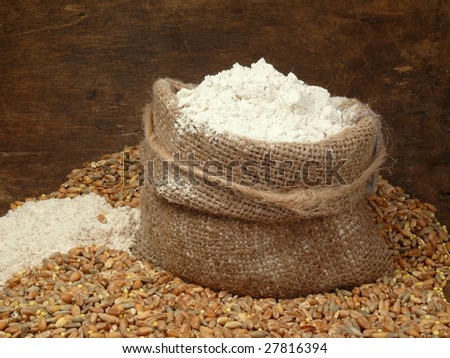 grain, flour and a small bag