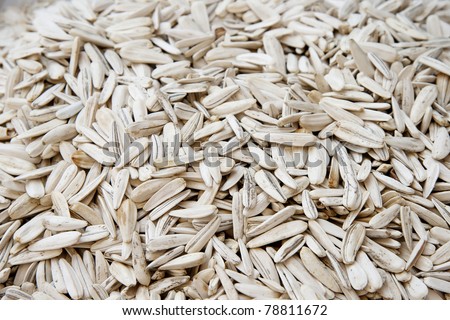 A close up to roasted sunflower seeds on counter in a bazaar