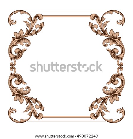 Vintage border frame engraving with retro ornament pattern in antique rococo style decorative design. Royal element of Design on a white background. You can use for wedding invitation. Border vector.