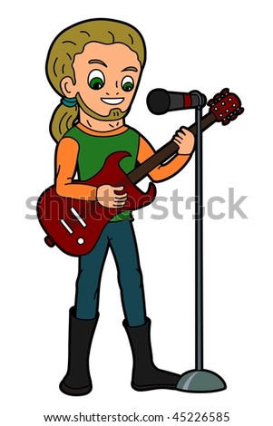 stock photo : Cartoon folk singer and guitarist