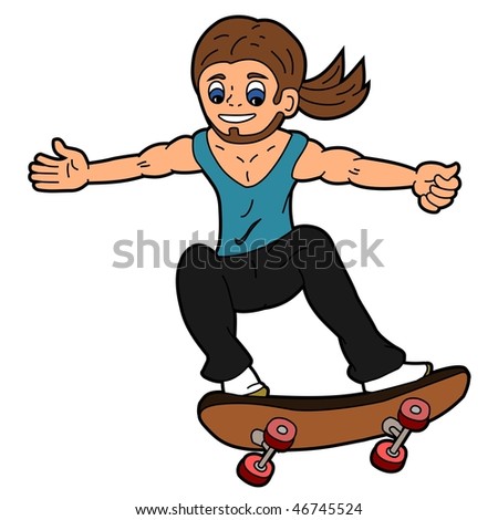 stock photo Cartoon skateboarder in action