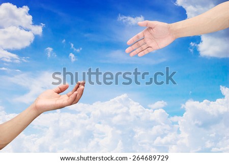 Human\'s hands help together on blue sky backgrounds  isolated with path / paths