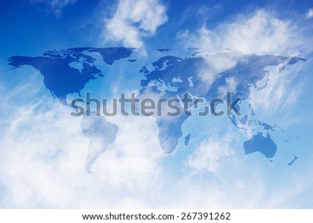 World map on sot focused blue sky backgrounds