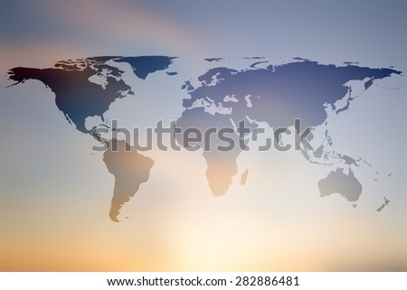 World map on colorful blurred backgrounds