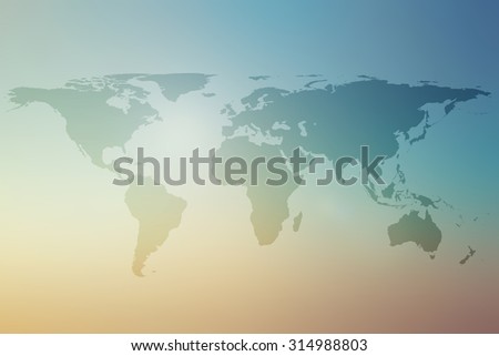 World map on colorful blurred backgrounds.blurred early morning backgrounds.blurred backgrounds concept.pastel tone