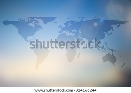 World map on colorful blurred backgrounds.blurred early morning backgrounds.blurred backgrounds concept.pastel tone
