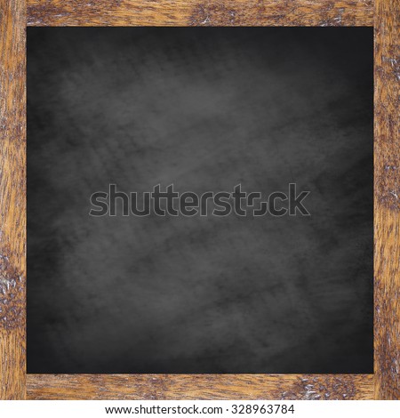 chalk board background textures with old vintage wooden frame ,square blackboard concept.