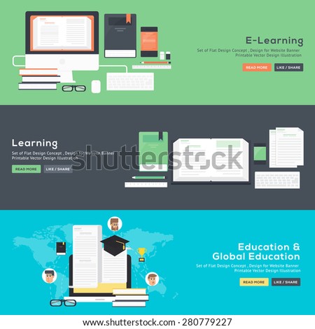 Set of flat design concept of E-Learning , Learning , Global Education , Education  Design for Website Banner Printable Vector Design  illustration.