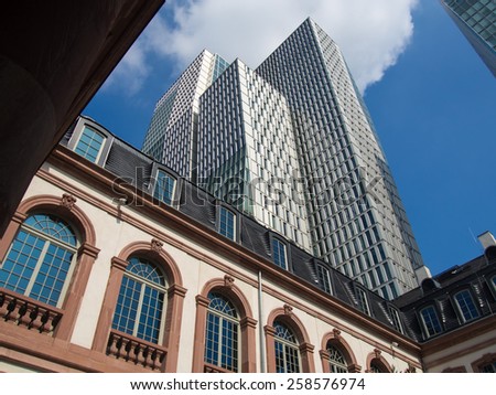 Skyscrapers and baroque architecture in Frankfurt, Germany