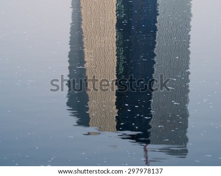 Reflection of the new building of the European Central Bank in Frankfurt, Germany