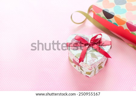 Valentines Day and Heart shaped gift box.Vintage holiday background.