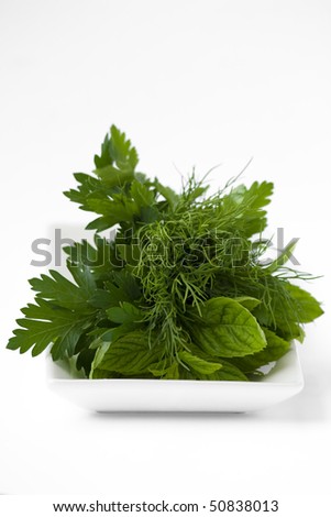 Greens, contenting dill, parsley, peppermint