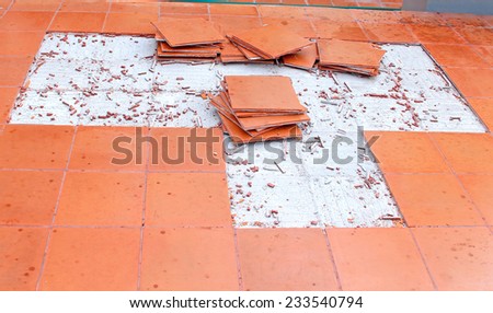 concrete tile pattern floor crack peel off