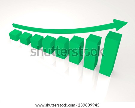 Finance graphic with curve arrow up,isolated background,green color tone