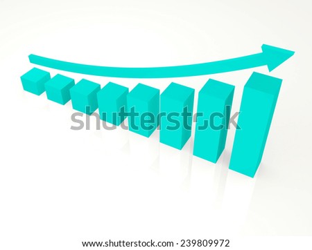 Finance graphic with curve arrow up,isolated background,cyan color tone