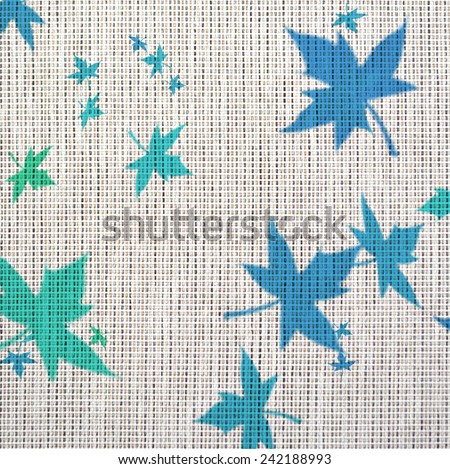leaf pattern painting on the fabric,blue color tone