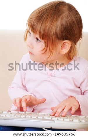 young girl using a keybord. computer generation