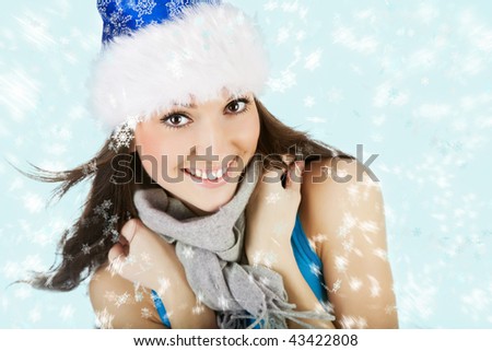 photo of beautiful woman framed by snowflakes