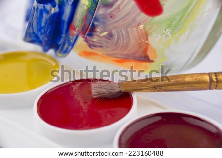 Color brush palette,paintbrush and color jar