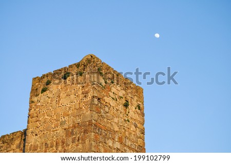 sunset over the castle of Trujillo in Extremadura, Spain