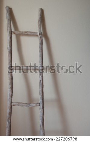 rustic wooden ladder leaning against the wall