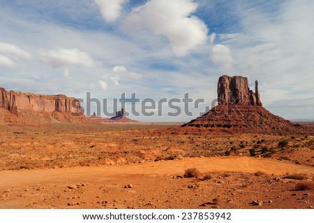 Monument Valley National Park, within the reservation of the Navajo Indian Nation in Arizona, USA.
