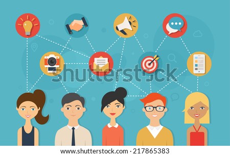 Social network and teamwork concept for web and infographic. Flat style vector illustration