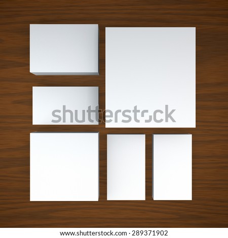 white cards on a wood background . Template for branding identity. For graphic designers presentations and portfolios.