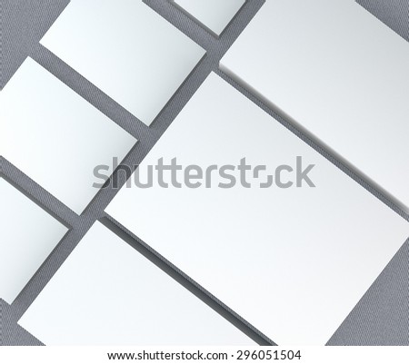 template to presentation. place for your design. many cards. stacks of paper. greeting cards. flyers. business cards. canvas background. grey background