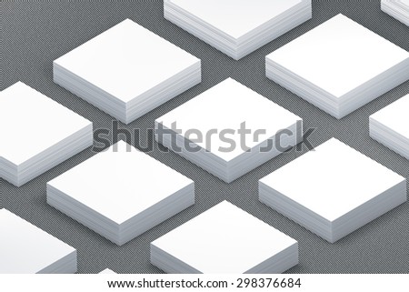 template to presentation. place for your design. many cards. stacks of paper. greeting cards. flyers. business cards. canvas background. square card. grey background
