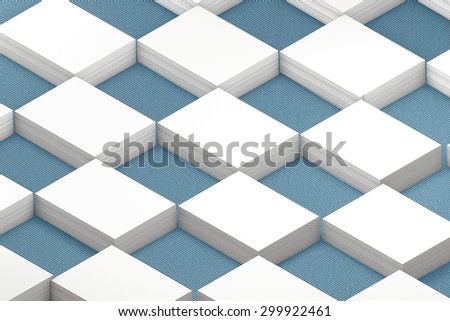 template to presentation. place for your design. many cards. stacks of paper. greeting cards. flyers. business cards. canvas background. checkerboard pattern. blue background