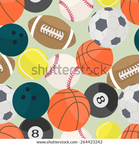 Seamless background with different kind of sport balls in flat design