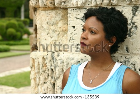 Portrait of a beautiful woman - in a Mediterranean garden