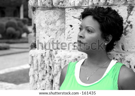 woman leaning on wall selective coloring - see my gallery for more like these